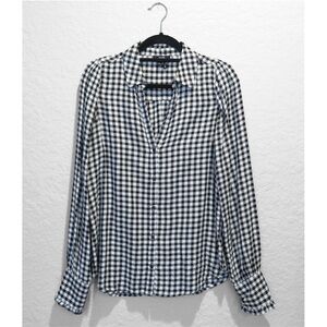PAIGE Gingham Button Up Blouse Size M Black White Metallic Western Cottage